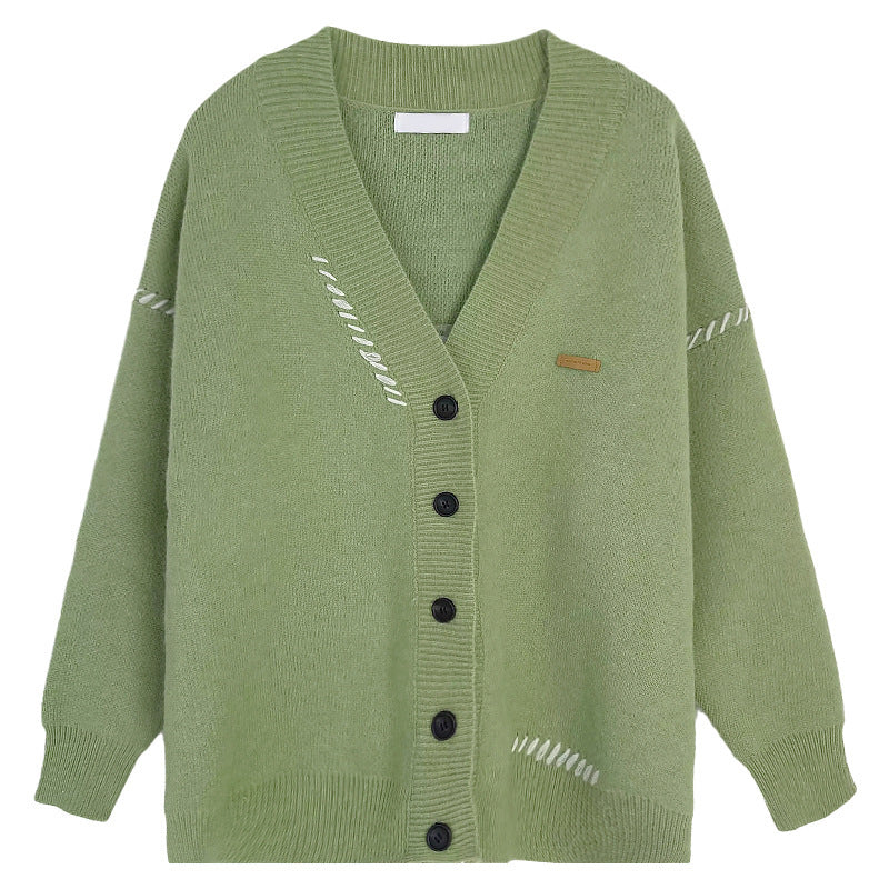 Patchwork Autumn And Winter Loose And Lazy Knitted Sweater Cardigan Coat