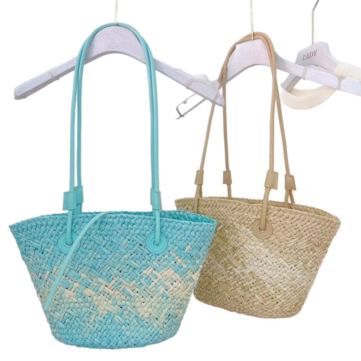 Borsa a tracolla portatile in paglia intrecciata da donna, grande capacità, retrò