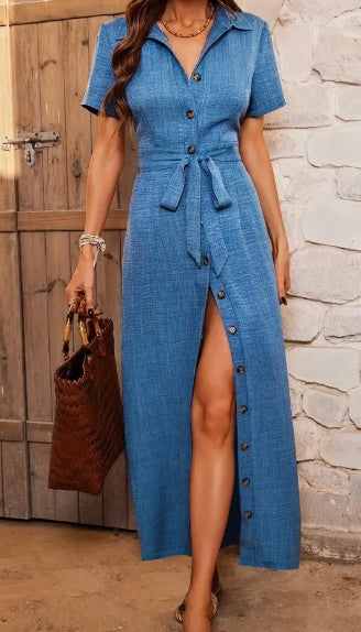 Abito casual in denim a maniche corte per donna