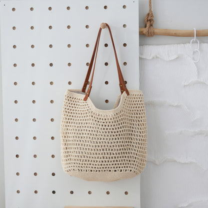 Borsa a mano in paglia leggera intrecciata a maglia cava casual da spiaggia