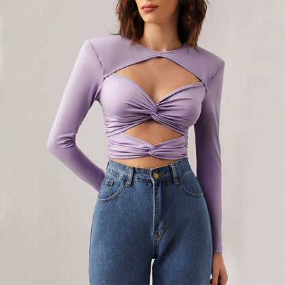 Top in seta di latte aderente con scollo a V da donna