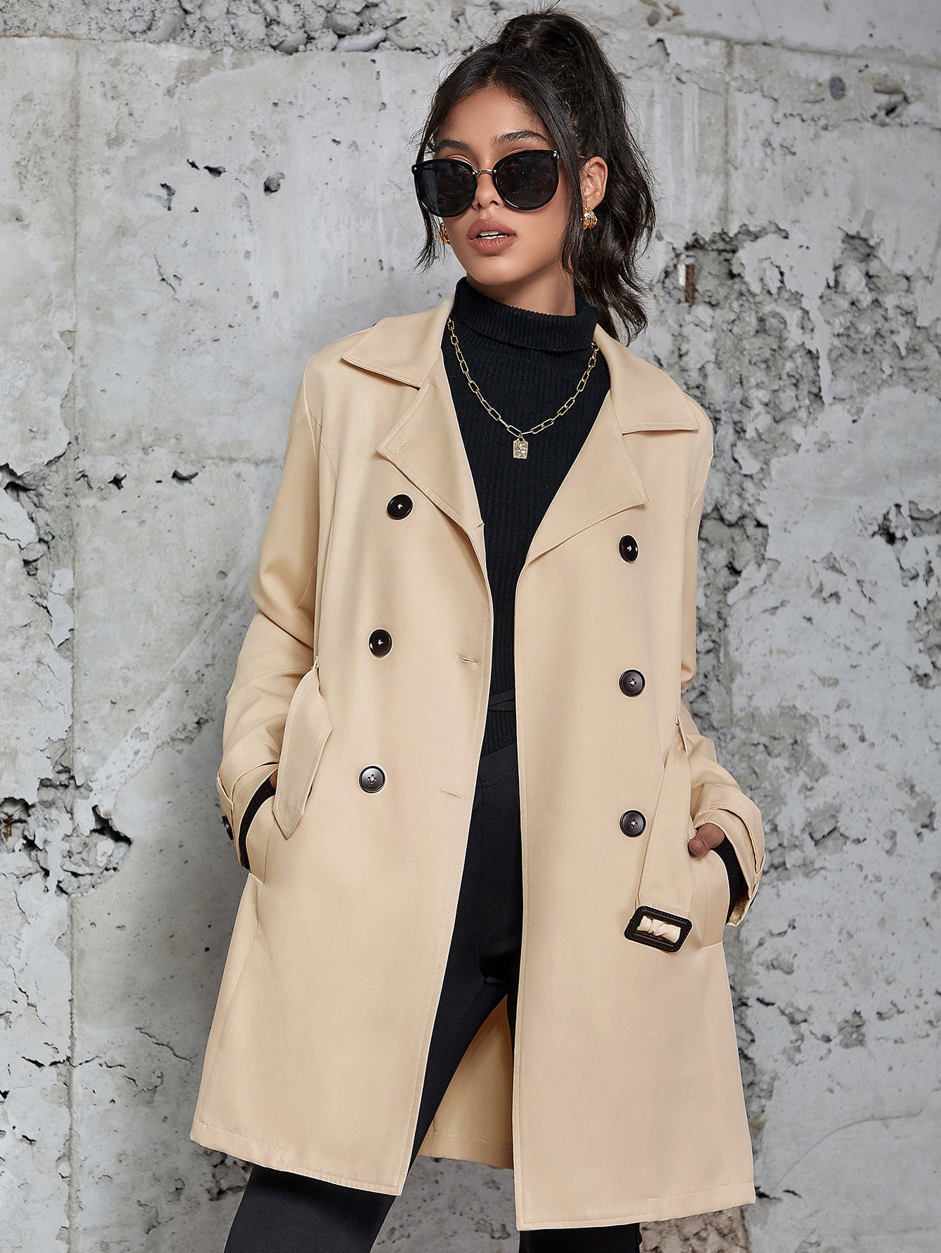 Damen Mittellanger Trenchcoat im britischen Stil