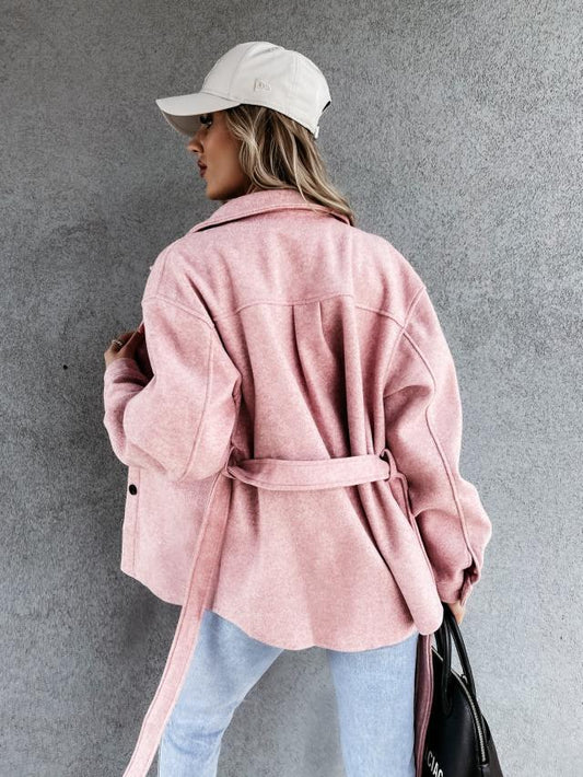 Solid Color Lapel Single-breasted Loose Woolen Coat