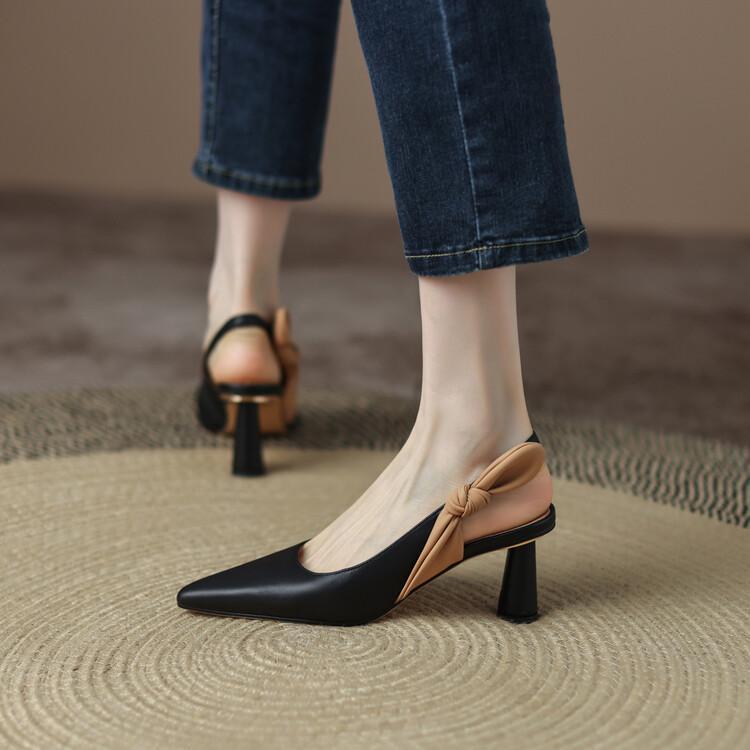 Scarpe con tacco alto alla francese, a punta e fiocco, con tacco spesso