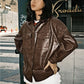 Single-breasted Solid Color Pocket PU Fashion Casual Jacket Top