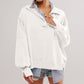Fashion Button Lapel Sweatshirt With Slit Design Casual Sports Lantern Sleeve Pullover