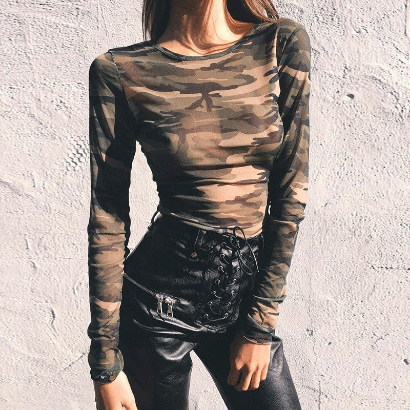 Durchsichtiges Camouflage-T-Shirt für Damen