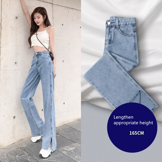 Jeans larghi da donna, a vita alta, drappeggiati, larghi, dritti e sottili