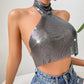 Canotta a collo alto con paillettes alla moda da donna