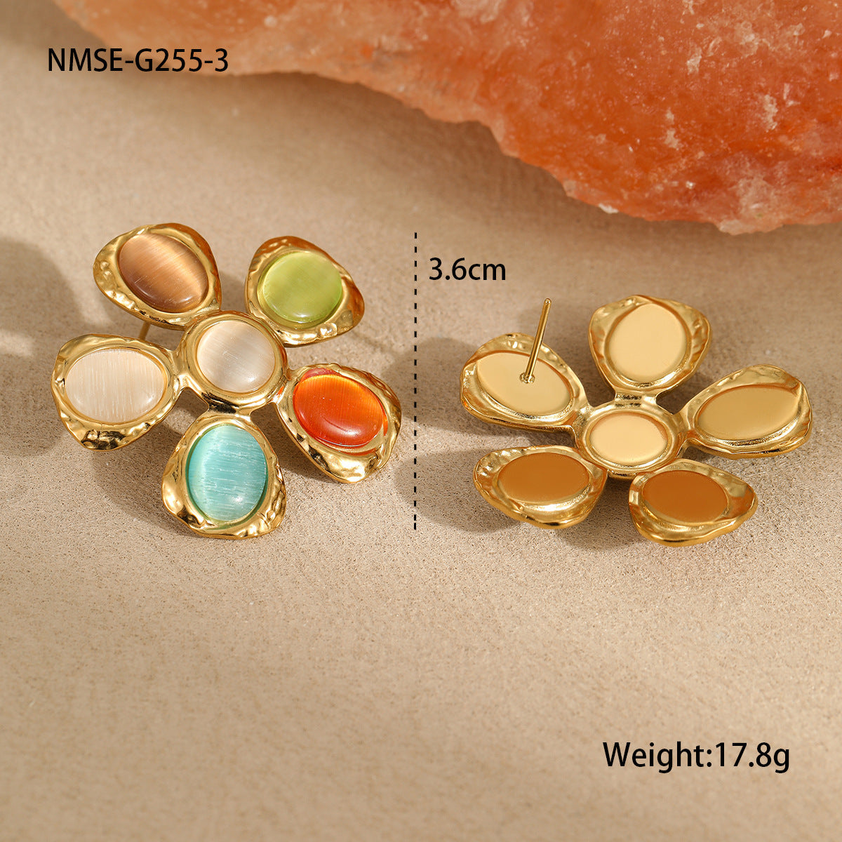 Bunter Opal Hammered Flower Ohrringe Anzug
