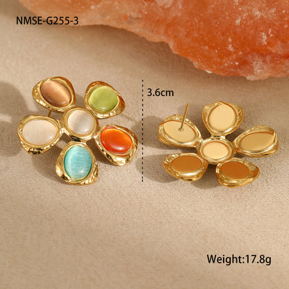 Bunter Opal Hammered Flower Ohrringe Anzug