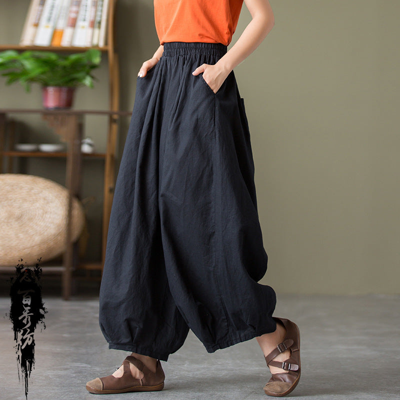 Bloomers in lino lavato sabbia da donna in cotone e lino