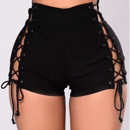 Damen-Jeansshorts mit seitlichem Bandage-Design und hoher Taille