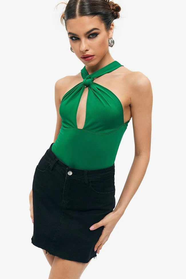 Sexy Deep V Hanging Neck -back Sleeveless Slim Body