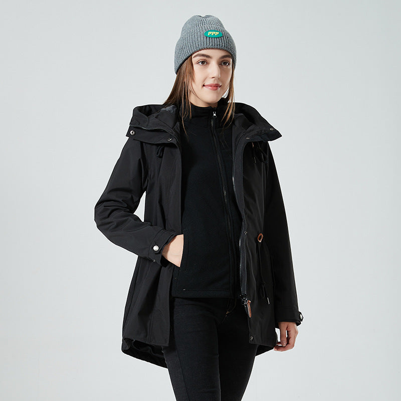 Damen Pullover Mantel Reißverschluss Strickjacke mit Kapuze Warme Drei-in-Eins-Shelljacke