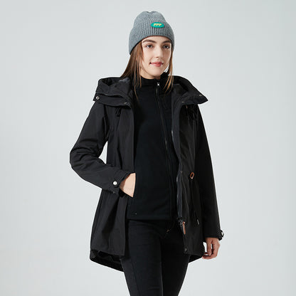 Damen Pullover Mantel Reißverschluss Strickjacke mit Kapuze Warme Drei-in-Eins-Shelljacke