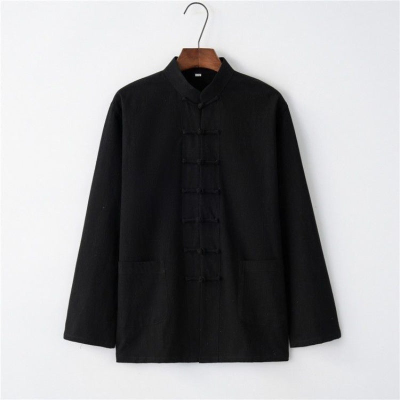 Camicia a maniche lunghe retrò etnica in cotone e lino Tang Suit