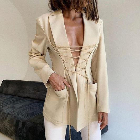 Women's Long-sleeved Tie-up Mid-length Suit
