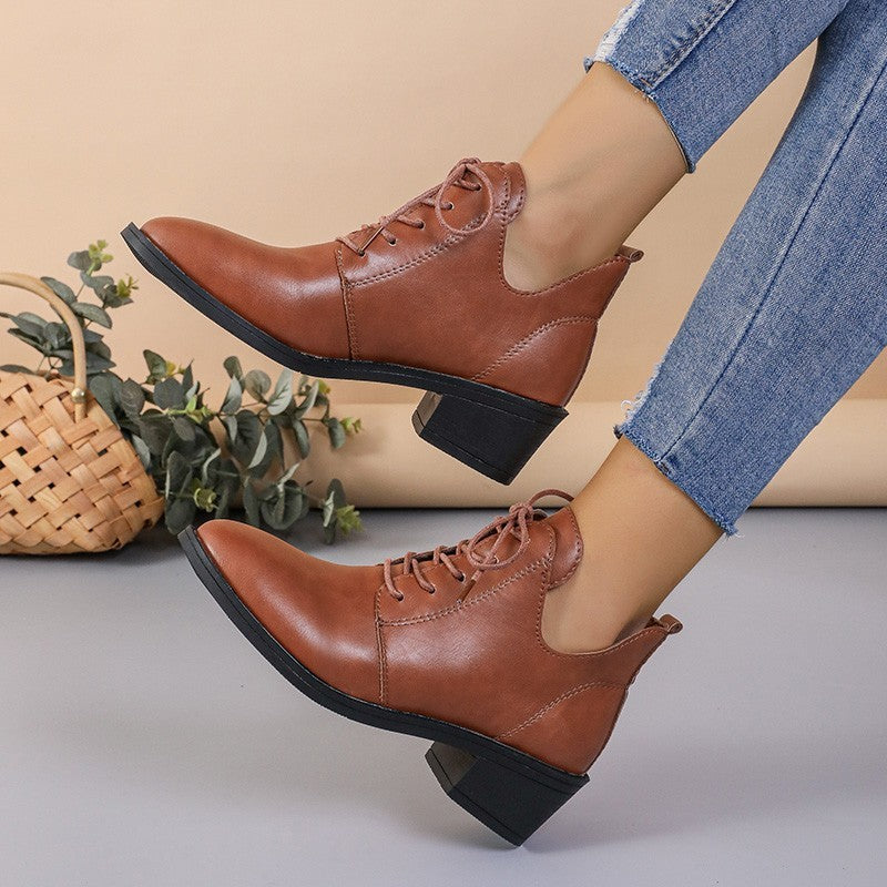 Autumn And Winter Plus Size Women's Wedge Temu Vintage Leather Shoes