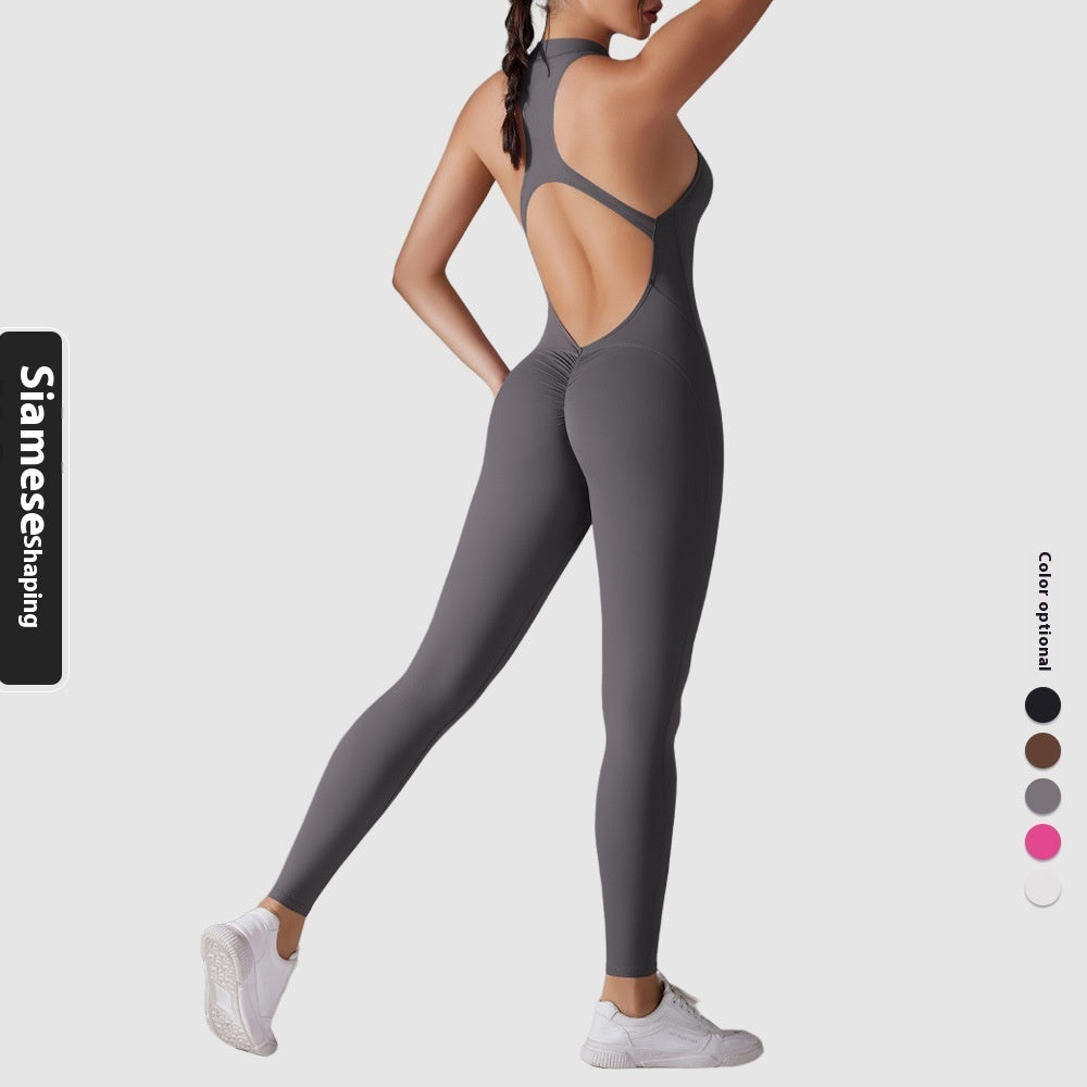 Tuta sportiva lunga modellante per la schiena, aderente e ad alta resistenza, tinta unita, effetto nude