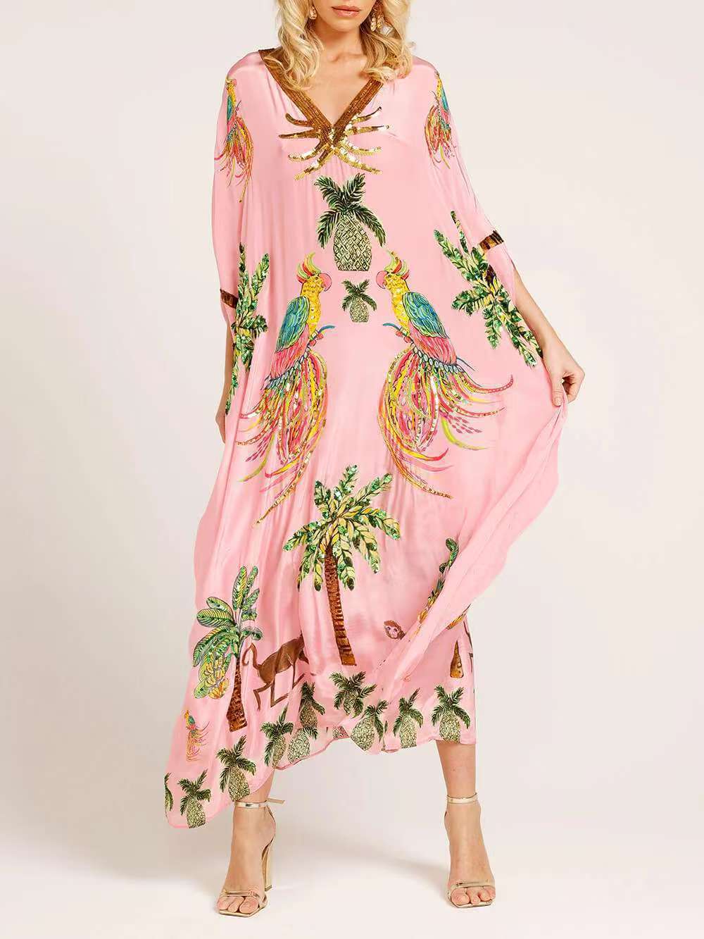 Spring V-neck Print Loose Fashion Dress