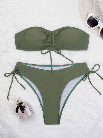 Kordelzug Design Tube Bikini Sommer Einfarbig Sexy Badeanzug Für Strand Party Damenbekleidung