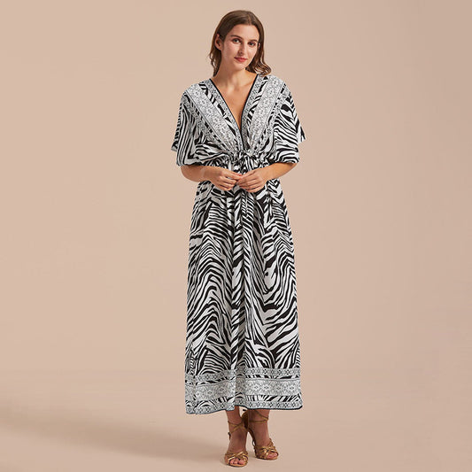 Loose Large Beach Blouse Cotton Zebra