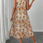 Abito midi casual elegante con stampa floreale retrò, senza maniche, scollo tondo e orlo svasato