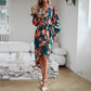 Bedrucktes Kleid Herbst Winter Elegantes Kleid mit V-Ausschnitt