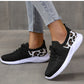 White Shoes Women Leopard Print Lace-up Sneakers Sports