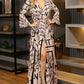 Spring And Summer European And American Long-sleeved Lace-up V-neck Print Dress
