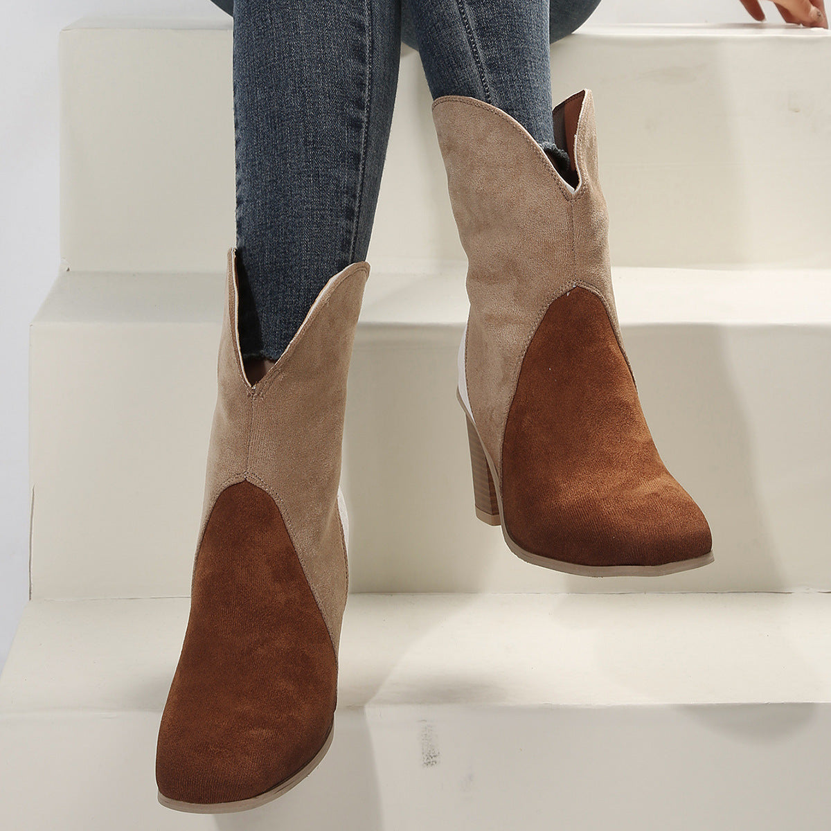 Absatzstiefeletten mit halbhohem Absatz für Damen Herbst- und Winterschuhe