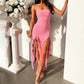 Gonna attillata sexy con bretelle, alla moda, con volant e design aderente, abbigliamento estivo da donna