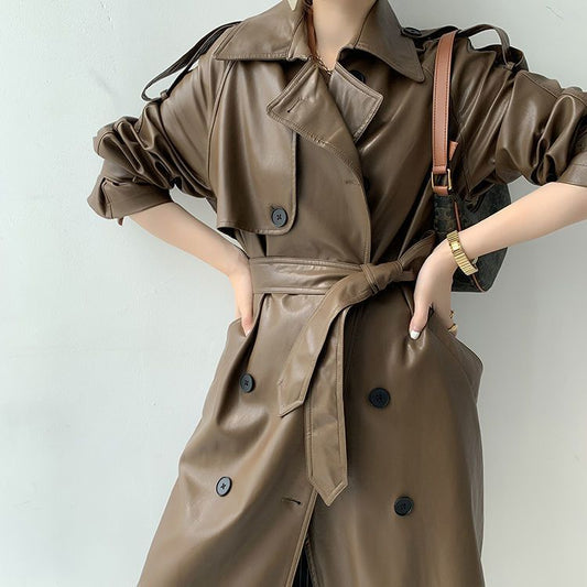 Cappotto snellente in PU a vita media da donna retrò