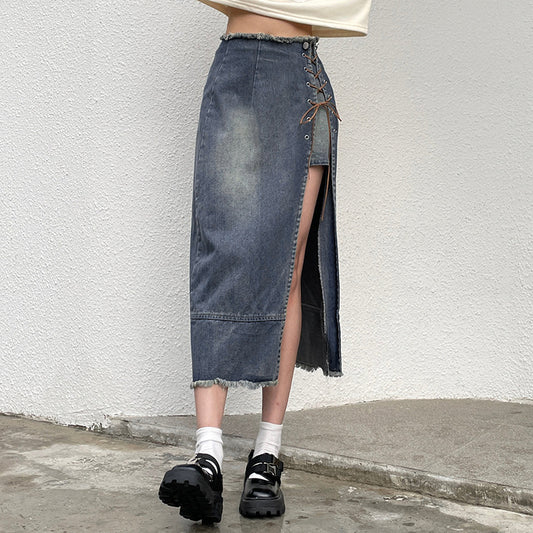 Gonna in denim con cintura alla moda da strada da donna