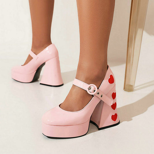 Frauen High Heels Neue Liebe Nähte Plattform Chunky