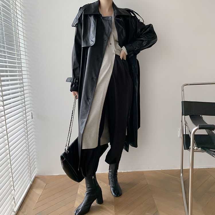 Cappotto snellente in PU a vita media da donna retrò