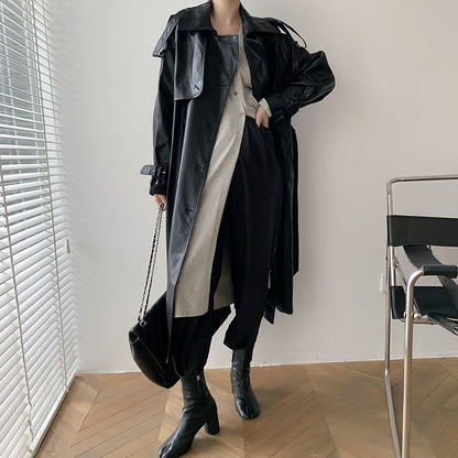 Cappotto snellente in PU a vita media da donna retrò