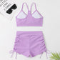 Costume da bagno bikini a vita alta con spacco, colore puro, da donna
