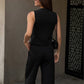 Women's Fashionable Elegant Vest Cotton And Linen High Waist Straight Pants Suit