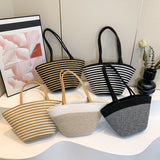 Strohtasche mit großem Fassungsvermögen in Frühlingskontrastfarbe