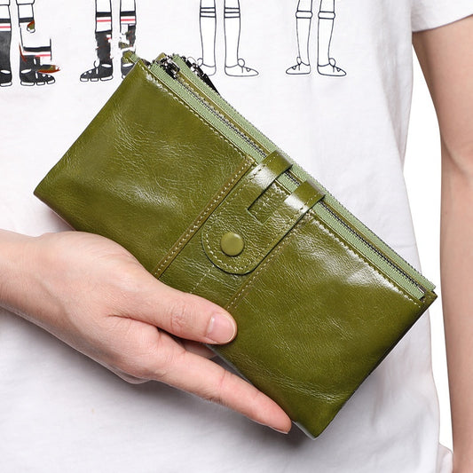 Portafoglio lungo da donna in pelle retrò con RFID