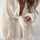European And American Cotton Linen Women's Long-sleeved Top Ruffle Shorts