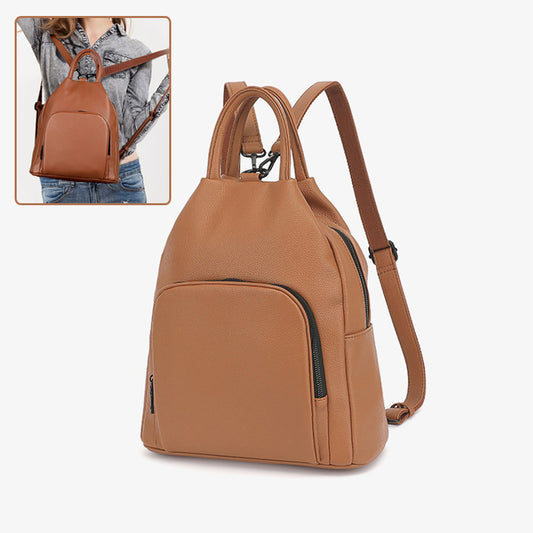Pu-Rucksack, praktische Handtasche aus weichem Leder mit Reißverschluss