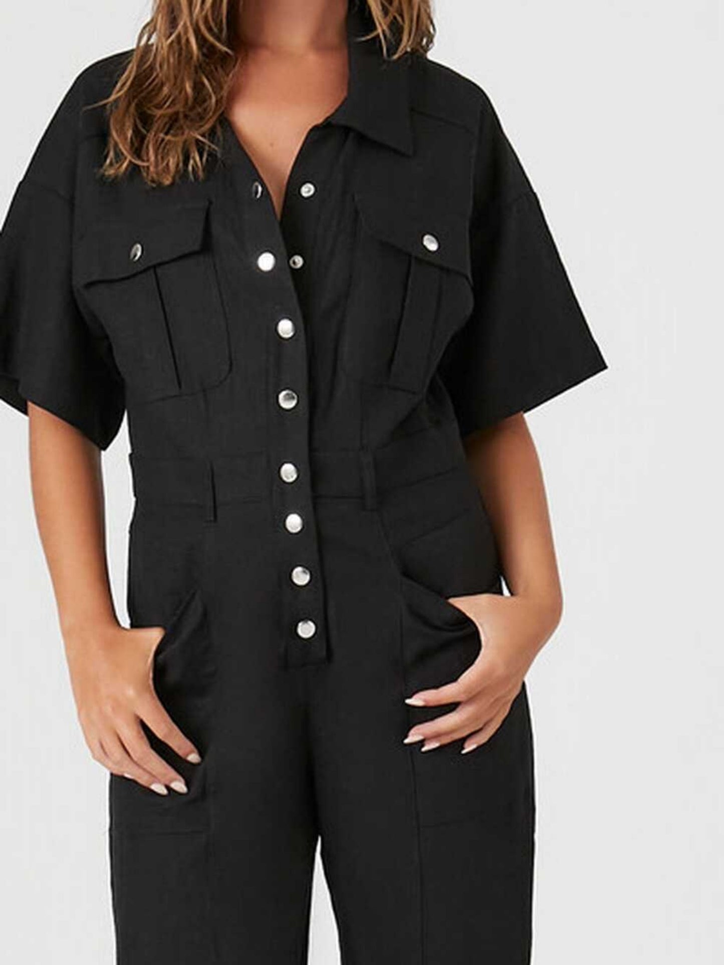 Flip Pocket Tencel Leinen Jumpsuit für Damen