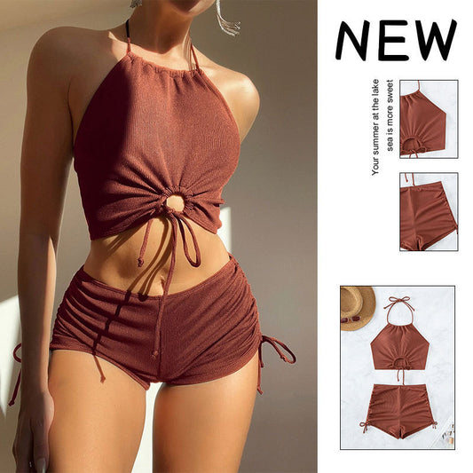 Sommer Neckholder-Bikinianzug Mode Kordelzug Design Ins Style Badeanzug für Damenbekleidung