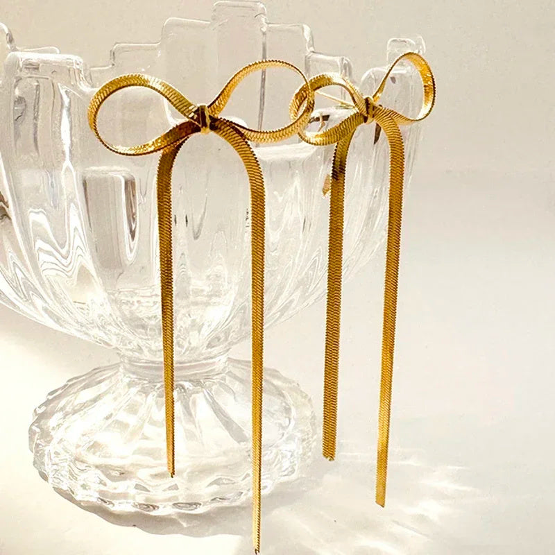 Earrings Hypoallergenic 18k Gold Plated Ribbon Bow Bowknot Earring