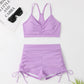 Costume da bagno bikini a vita alta con spacco, colore puro, da donna