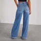 Jeans larghi da donna con cuciture laterali, orlo sfilacciato e gamba larga