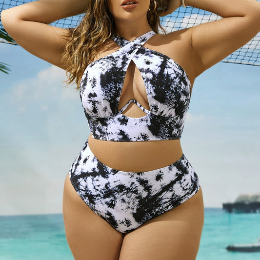 Costume da bagno bikini con stampa casuale e colletto incrociato
